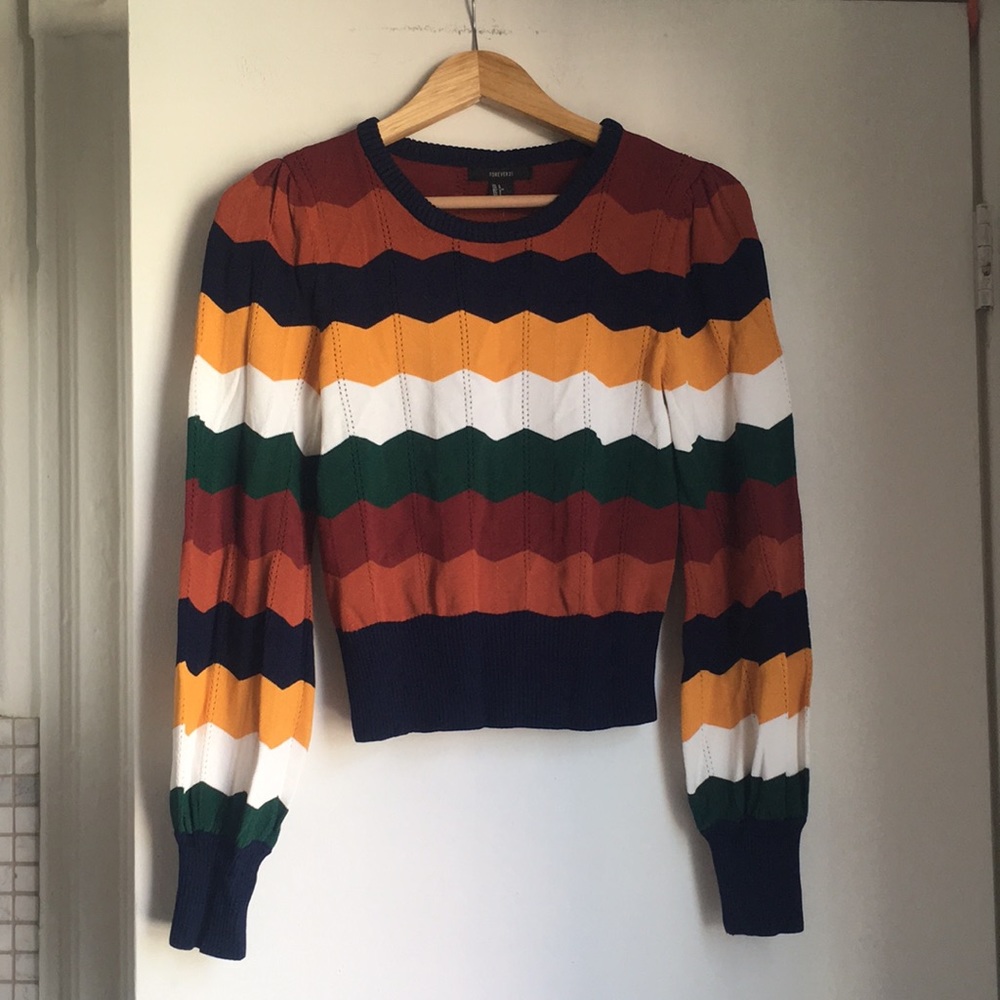 Forever 21 Chevron Print Lantern-Sleeve Top